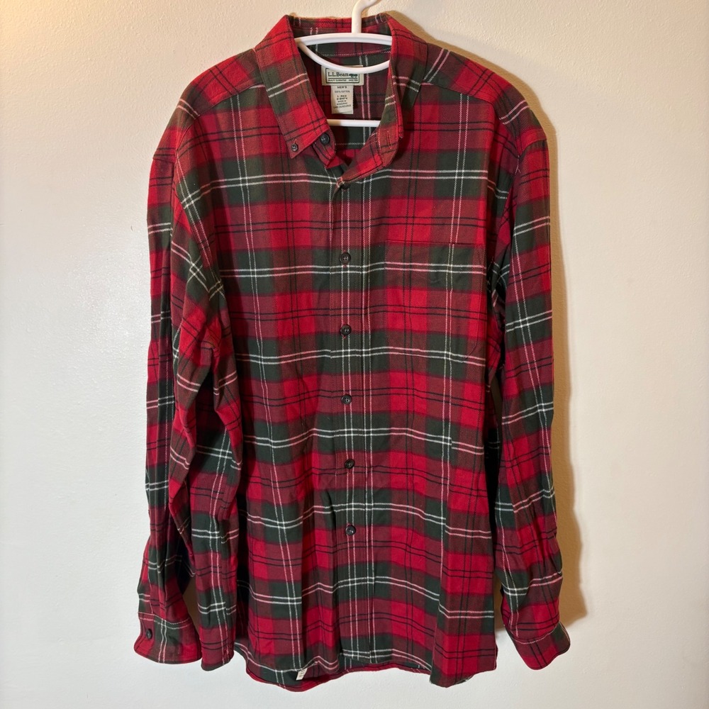 L.L. Bean Flannel Button Down Mens L Red Green Plaid